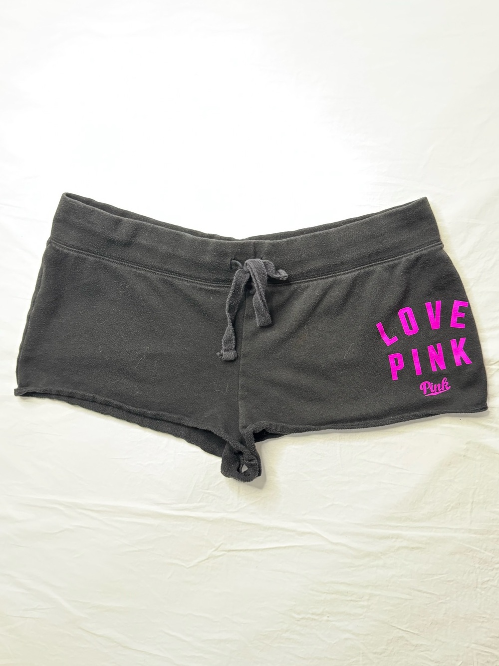 PINK Victoria's Secret - Black Booty Shorts with Bright Pink 'LOVE PINK' Logo